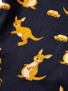 Cozy Pixies Newborn Baby Boy Cartoon Kangaroo Pattern Soft Knit Round Neck Short Sleeve Bodysuit With Lap Shoulder Three-Pack - Navy Blue - View 10