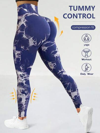 Tie Dye Yoga Leggings Seamless High Stretch Scrunch Butt Gym Leggings