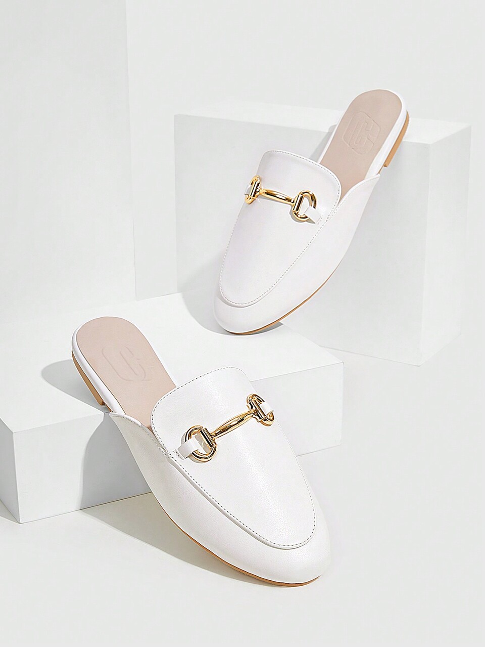 CUCCOO BIZCHIC Women Shoes Fashion Point Toe Metal Decor Buckle White Loafers Flat Shoes For Summer Vacation Shoes Summer Elegant Basics Business Casual Business Chic Christmas Fall New Year Holiday