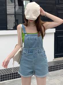 DAZY Salopette casual in denim lavato con orli sfilacciati per l'estate