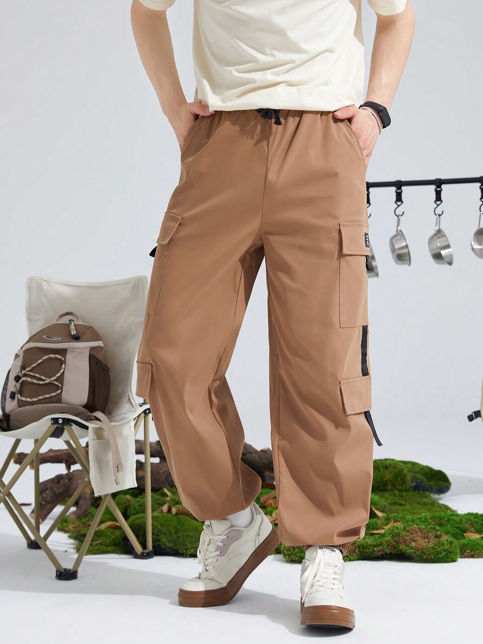 Teen Boy Flap Pocket Side Drawstring Waist Cargo Pants