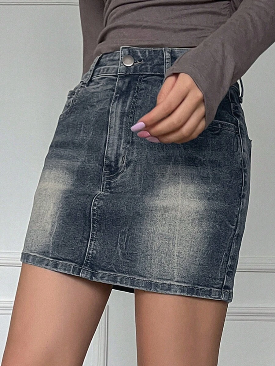 DAZY Women's Summer Simple Washed Denim Mini Skirt For Daily Wear - Blue - View 1