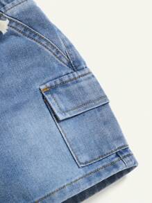 Cozy Pixies Shorts en jean délavé à poches rabattables sur les côtés, jambes larges et souples, pour garçons, style décontracté d'été - Jean bleu - Voir 4