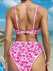 SHEIN Swim Women's Floral Print Sexy Bikini Set For Beach Vacation, Random Print,Summer Beach