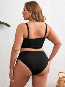 Swim Lushoire Bộ bikini hở lưng gợi cảm màu trơn ngày lễ cỡ lớn cho nữ Bikini cỡ lớn mùa hè - màu đen - Xem 3