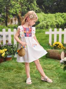SHEIN Young Girl's Colorful Tassel Decorated Cap Sleeve Dress