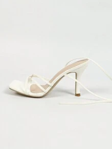 女士白色方头交叉绑带细高跟凉鞋，性感派对时尚简约舒适高跟鞋，增高显腿长，春夏穿搭 - 白色 - 查看 8