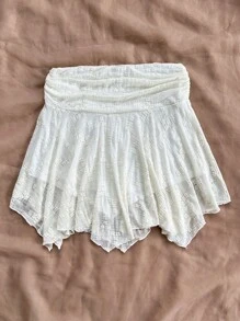 Soleia Falda de punto de dobladillo asimétrico WYWH para vacaciones, falda blanca, falda de talle alto estilo A, adecuada para verano, graduación, boda
