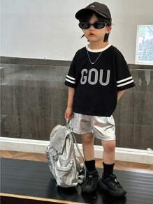 SHEIN 1pc Young Boy Casual Sporty Coated Fabric Shorts, Suitable For Daily Wear, Sports, Outdoor Activities, Spring And Summer