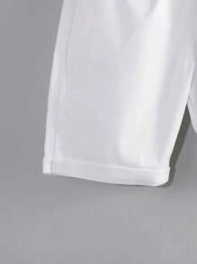 SHEIN X JIMENA & MATEO 兒童男孩卷邊彈性腰短褲