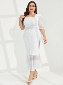 Modelyn Plus Size Women's Simple Solid Color Net Yarn Daily Dress