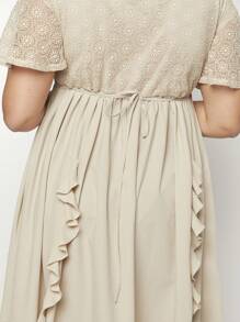 Forever 21 Women's Fashionable Bohemian Square Neck Short Sleeve Lace Dress - Apricot - View 5