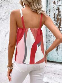 SHEIN Clasi Top de tirantes casual para mujer con estampado geométrico y empalme de cadena de metal para el verano