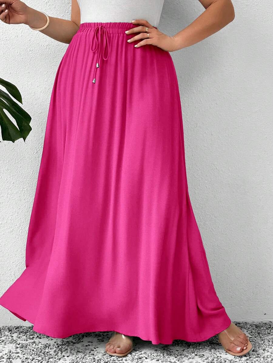 SHEIN LUNE 大码女式系腰长款休闲宽松半身裙 - 玫紅色 - 查看 1