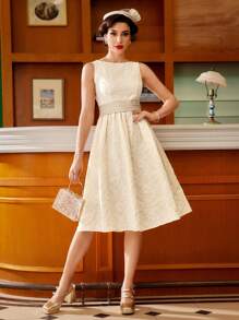 Vintamour Váy suông thanh lịch cổ điển cho nữ, họa tiết hoa jacquard mùa xuân/hè, thắt lưng nơ, váy xòe bãi biển cho khách dự tiệc cưới, trang phục mùa hè, váy maxi cho nữ, váy trắng tốt nghiệp, váy tốt nghiệp, trang phục hòa nhạc đồng quê, váy tiệc cưới, váy liền thân, váy jacquard dự tiệc - trắng - Xem 5
