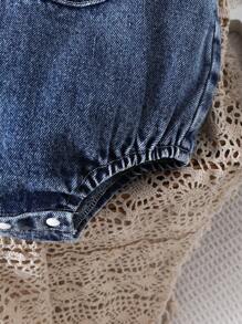 SHEIN Nou-născuți fetiță vară culoare solidă mânecă scurtă tricou casual și curcubeu broderie mânecă fluture bodysuit set