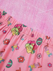 TEENAGE MUTANT NINJA TURTLES X SHEIN Set pigiama con top e pantaloncini con grafica di lettere e cartoni animati per ragazze giovani