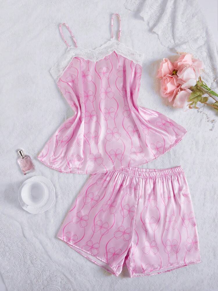 Teen Girl Pink Simple Style Elastic Fabric Camisole & Shorts Set, Casual Home Clothes