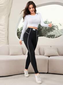 Mulvari Women's Fashionable Tight-Fitting Leggings With Contrast Color Edge Fall Cloth For Women - Black - View 7