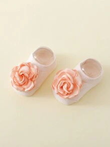 1雙粉色花朵公主短襪和1條蕾絲發帶組合套裝，適用於女寶寶 - 淺粉色 - 查看 4