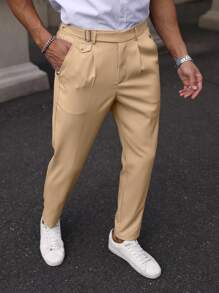 Manfinity Mode Men's Casual Solid Color Tapered Dress Pants - Khaki - View 8