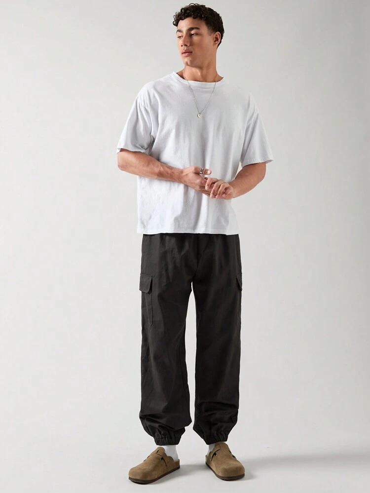 Men's Solid Color Cargo Style Woven Casual Jogger Pants With Pockets Cargo Era Plain Black Going Out Friends