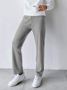 RueChic Solid Knot Front Elastic Waist Pants - Light Grey - View 4