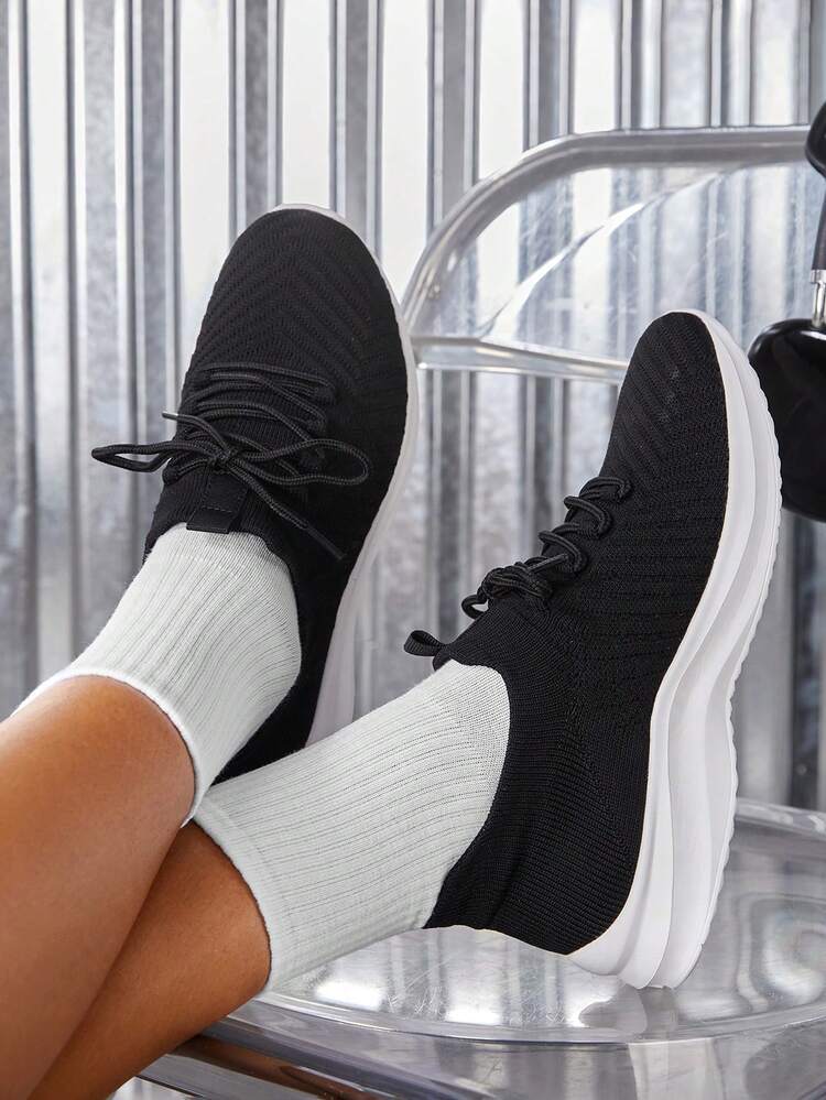 CUCCOO BASICS 女士透氣前綁帶跑步鞋,運動戶外運動鞋 - 黑色 - 查看 1