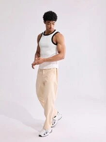 Forever 21 Men's Knitted Muscle Tank Top With Contrast Rib In White - Black and White - View 3