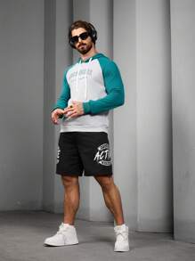 Manfinity Sport Corelite Boyfriend Style Men's Fashionable Slim Fit Printed Hooded Sports Sweatshirt Boyfriend Style Men Sweatshirt