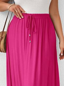 SHEIN LUNE 大码女式系腰长款休闲宽松半身裙 - 玫紅色 - 查看 3