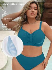 Swim Chiccia Plus Size Summer Beach Solid Color Ruched Bikini Top