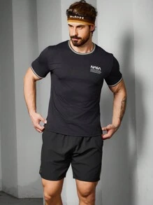 Gym Rark 男友风男士简约撞色边短袖运动T恤 - 黑色 - 查看 3