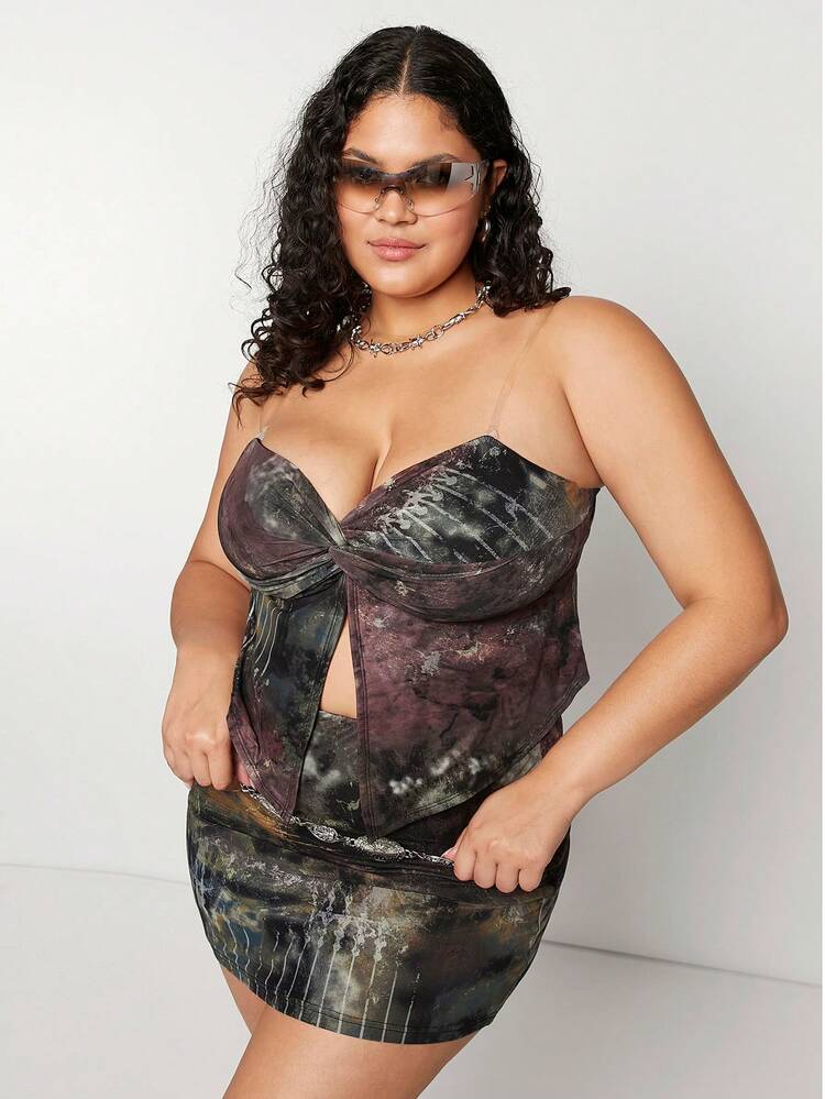 Summer Music Festival Printed Slim-Fit Plus Size Women Two-Piece Set, Punk Style