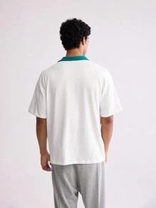 Forever 21 Men's Relaxed Polo Shirt With Contrast Collar In White