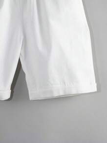 SHEIN X JIMENA & MATEO 兒童男孩卷邊彈性腰短褲