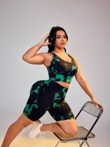 Gameset SHEIN Sport Plus Size Seamless Tie-Dye Activewear Set - Multicolor - View 2