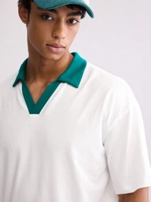 Forever 21 Men's Relaxed Polo Shirt With Contrast Collar In White