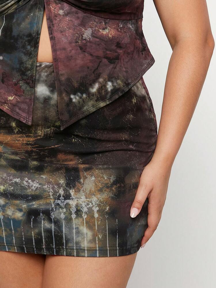 Summer Music Festival Printed Slim-Fit Plus Size Women Two-Piece Set, Punk Style