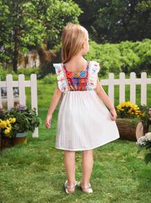 SHEIN Young Girl's Colorful Tassel Decorated Cap Sleeve Dress