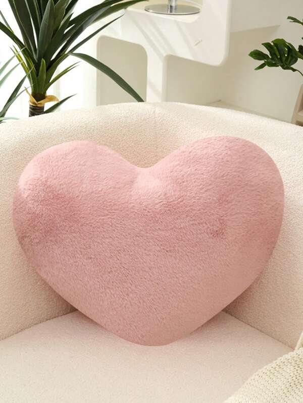 1pc Girls Dorm Bedding, Plush Heart Shaped Throw Pillow, Suitable For School Bedding, Dorm Decor, Living Room Sofa, Bedroom Headboard, Soft & Comfortable