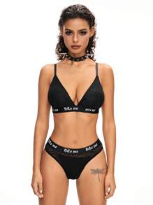 ROMWE Wireless Dark Gothic Lace Women's Lingerie Set Sports - Black - View 2