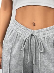 Flirla Women's Drawstring Ripped Patchwork Exposed Casual Jogger Pants Fall Cloth For Women - Grey - View 4