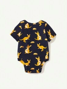 Cozy Pixies Newborn Baby Boy Cartoon Kangaroo Pattern Soft Knit Round Neck Short Sleeve Bodysuit With Lap Shoulder Three-Pack - Navy Blue - View 2