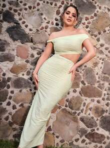 Zolique Vestido ceñido de cuello asimétrico, cintura recogida y recorte lateral - Beis - Ver 7