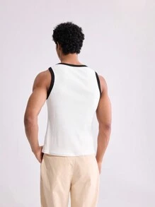 Forever 21 Men's Knitted Muscle Tank Top With Contrast Rib In White - Black and White - View 2