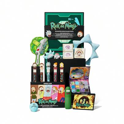 Rick and Morty X SHEGLAM Full Collection Set Makeup Set With Lip Gloss Blush Balm Eyeshadow Palette Pressed Setting Powder Setting Spray Hand Mirror Makeup Sponge Box Makeup Kit Brand Beauty Makeup Face Paint Cosmetic For Women Girls Perfect For Spring Summer Ideal For Y2K Fancy Fashion Suitable For Birthday Mother'S Day Gift Rave Party Ready Best Color