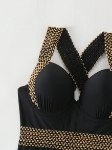 SHEIN Swim Women's Swimsuit Dress (Built-In Cups+Underwire) - Black - View 6