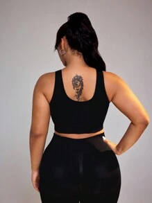 صدرية رياضية بسيطة بلون سادة لحجم النساء الكبيرة للاستخدام اليومي - الأسود - مشاهدة 3