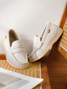 Sapatos Masculinos Slip-On Mocassins, Leves, Antiderrapantes, Sapato Casual Plano com Costura, para Todas as Estações - Branco - Ver 1